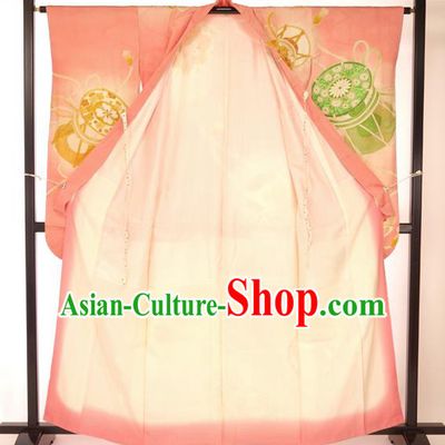 Japan Traditional Palace Pink Kimono Formal Costume Furisode Kimonos Yukata Dress for Women