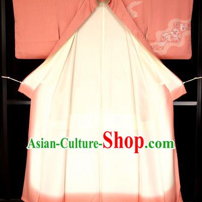 Japan Palace Printing Pink Kimono Traditional Furisode Kimonos Yukata Dress Formal Costume for Women