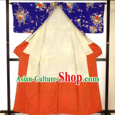 Japan Palace Iromuji Kimono Traditional Royalblue Furisode Kimonos Yukata Dress Formal Costume for Women