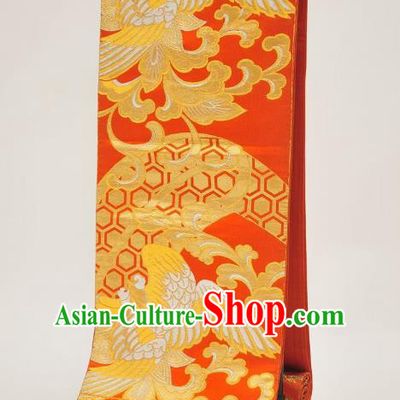 Traditional Japanese Kimonos Embroidered Orange Belts Yukata Brocade Waistband for Women