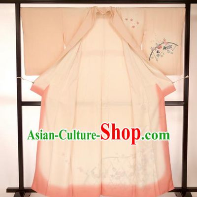 Japan Ancient Furisode Kimonos Traditional Pink Printing Yukata Dress Formal Costume for Women