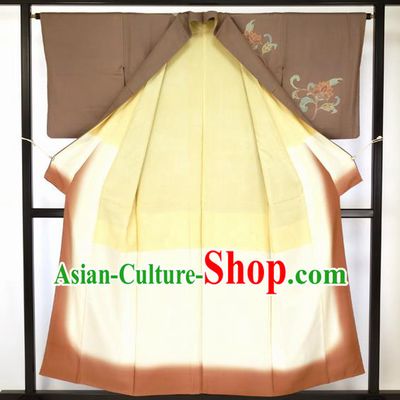 Japanese Ancient Male Brown Kimono Formal Costume Traditional Hakama Apparel Yukata for Men