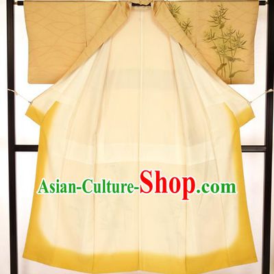 Japanese Printing Bamboo Yellow Kimono Formal Costume Hakama Apparel Yukata Costume for Men