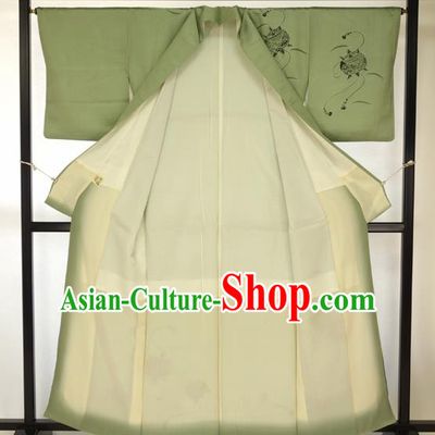 Japanese Ancient Green Kimono Male Formal Costume Traditional Hakama Apparel Yukata for Men