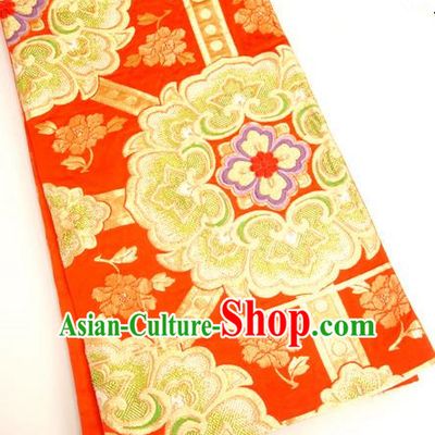 Traditional Japanese Ancient Kimonos Embroidered Red Brocade Belts Yukata Waistband for Women