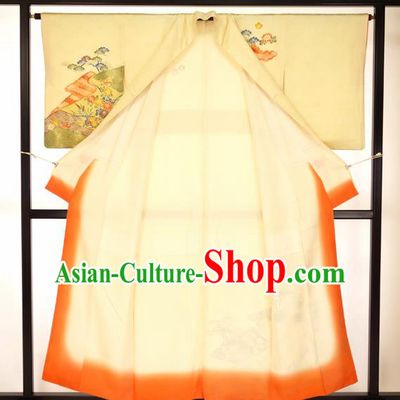 Japanese Vintage Yellow Kimono Formal Costume Hakama Apparel Robe Yukata Costume for Men