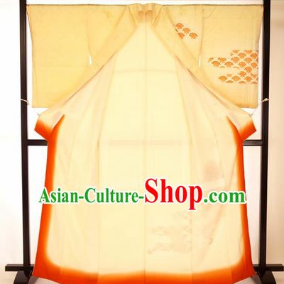 Japanese Ancient Yellow Kimono Formal Costume Traditional Hakama Apparel Yukata for Men