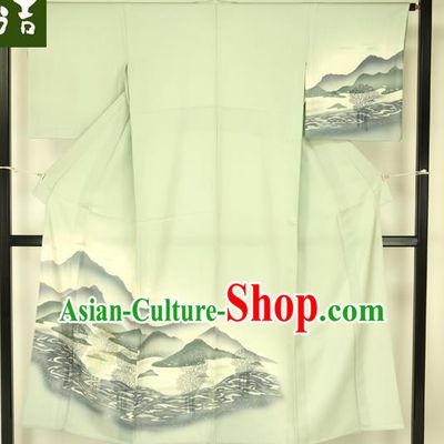 Japanese Ancient Light Green Kimono Formal Costume Traditional Hakama Apparel Yukata for Men
