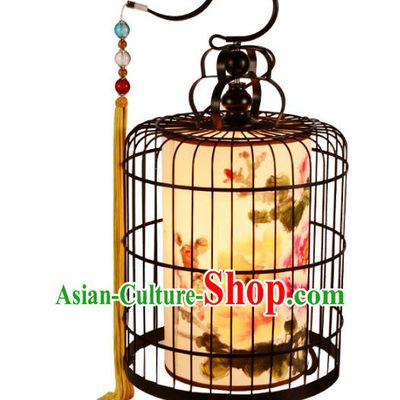 Traditional Chinese Ancient Palace Lantern Printing Peony Iron Ceiling Lanterns Hanging Lanern