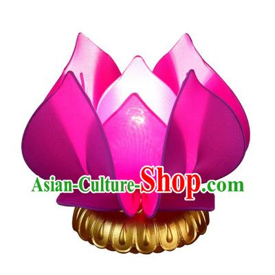 Handmade Traditional Chinese Lantern Rosy Lotus Desk Lamp Palace Lantern Buddha Lantern