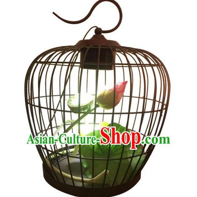 Handmade Traditional Chinese Lantern Birdcage Lotus Desk Lamp Palace Lantern