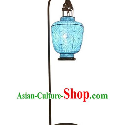 Handmade Traditional Chinese Lantern Blue Floor Lamp Palace Lantern
