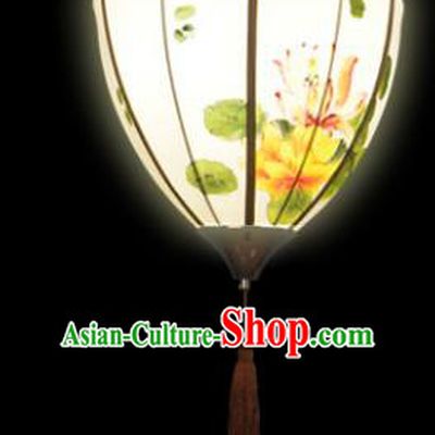 Traditional Chinese Ancient Palace Lantern Ceiling Lamp Hand Painting Lotus Lanern