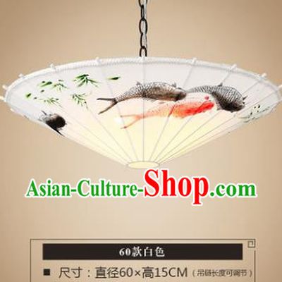 Asian China Traditional Handmade Lantern Printing Fishes Umbrella Ceiling Lamp Ancient Palace Lanern