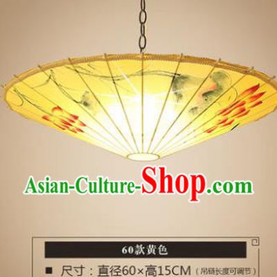 Asian China Traditional Handmade Lantern Printing Lotus Umbrella Ceiling Lamp Ancient Palace Lanern
