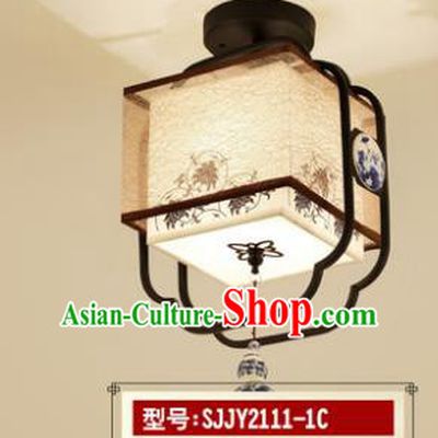 Asian China Traditional Handmade Lantern Painting Lotus Square Ceiling Lamp Ancient Palace Lanern