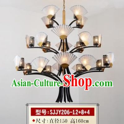 Asian China Traditional Handmade Lantern Three Layers Sector Ceiling Lamp Ancient Palace Lanern