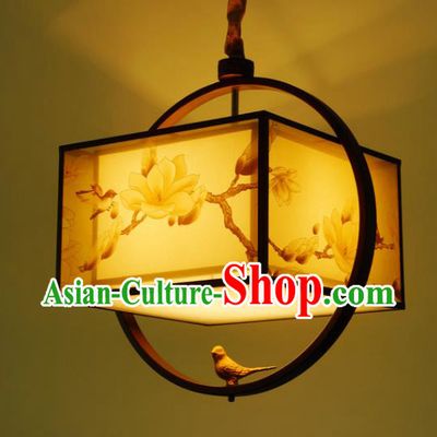 Traditional China Handmade Lantern Ancient Printing Birds Magnolia Hanging Lanterns Palace Ceiling Lamp