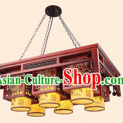 Traditional China Handmade Six-pieces Lantern Ancient Wood Lanterns Palace Ceiling Lamp