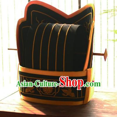 Ancient Chinese Han Dynasty Chancellor Embroidered Hats Scholar Headwear for Men
