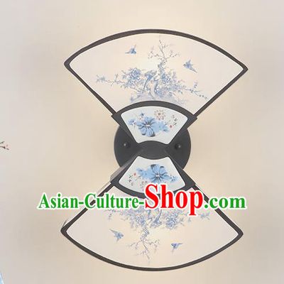 Traditional Asian China Style Fan Lanterns Chinese Ancient Printing Wall Lamp Palace Lantern