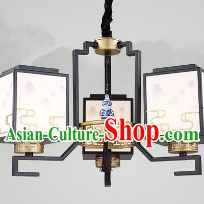 Traditional China Handmade Lantern Ancient Three-Lights Hanging Lanterns Palace Ceiling Lamp