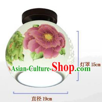 China Handmade Ceramics Lantern Traditional Peony Lanterns Palace Ceiling Lamp