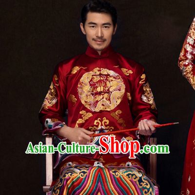 Chinese Traditional Dragon Embroidery Wedding Dress Garment for Bridegrooms