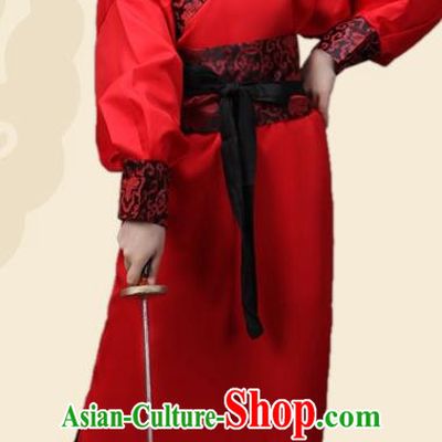 China Han Dynasty Swordswoman Red Costume Ancient Theatre Performance Heroine Clothing for Women
