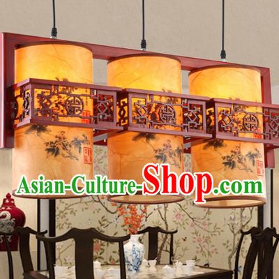 Chinese Handmade Three-Lights Hanging Lantern Traditional Palace Printing Parchment Ceiling Lamp Ancient Lanterns