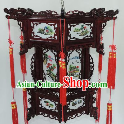 Chinese Ancient Handmade Dragon Head Palace Lanterns Traditional Landscape Hanging Lantern