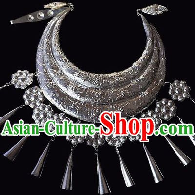 Traditional Chinese Miao Nationality Accessories Petunia Necklet Hmong Sliver Necklace for Women