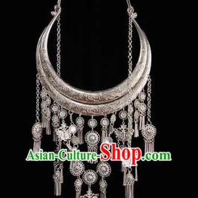 Traditional Chinese Miao Nationality Sliver Necklets Accessories Hmong Bride Necklace for Women