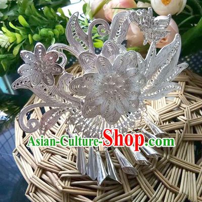 Traditional Chinese Miao Nationality Butterfly Hairpins Hair Accessories Sliver Headwear for Women