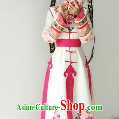 Chinese Ancient Qing Dynasty Mongolian Princess Embroidered Manchu Dress Historical Costume for Women