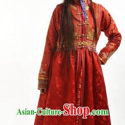 Chinese Qing Dynasty Mongolian Princess Red Robe Historical Costume Ancient Nobility Lady Clothing for Women