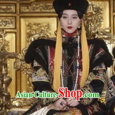 Chinese Ancient Qing Dynasty Historical Costume Empress Cixi Embroidered Dress for Women