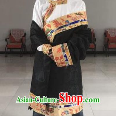 Traditional Chinese Zang Nationality Black Costume, Tibetan Ethnic Minority Kang-pa Tibetan Robe for Men