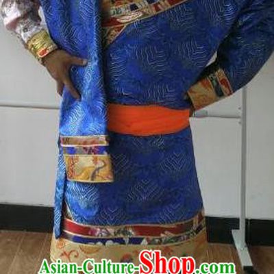 Traditional Chinese Zang Nationality Costume, Tibetan Ethnic Minority Kang-pa Blue Tibetan Robe for Men