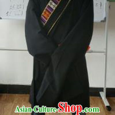 Traditional Chinese Zang Nationality Costume, Tibetan Ethnic Minority Kang-pa Black Tibetan Robe for Men