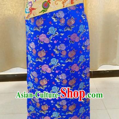 Chinese Tibetan Nationality Guozhuang Dance Costume, Traditional Zang Ethnic Minority Blue Skirts Clothing for Women