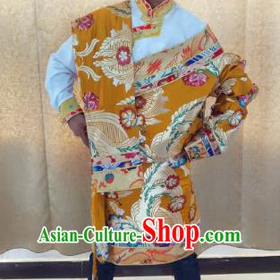 Traditional Chinese Zang Nationality Costume, Tibetan Ethnic Minority Kang-pa Golden Tibetan Robe for Men