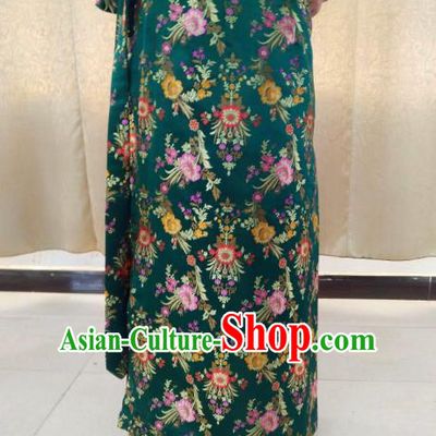 Chinese Tibetan Nationality Guozhuang Dance Costume, Traditional Zang Ethnic Minority Green Skirts Clothing for Women