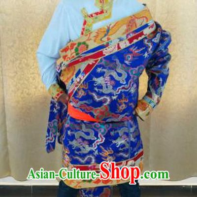 Traditional Chinese Zang Nationality Costume, Tibetan Ethnic Minority Kang-pa Royalblue Tibetan Robe for Men