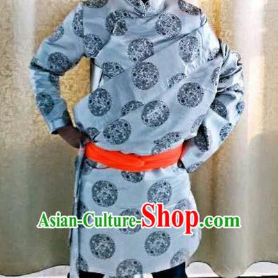 Traditional Chinese Zang Nationality Costume, Tibetan Ethnic Minority Kang-pa Grey Tibetan Robe for Men
