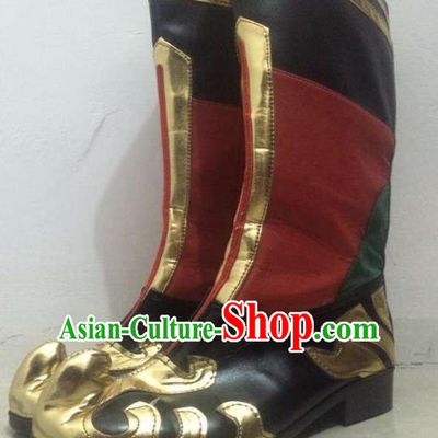 Traditional Chinese Zang Nationality Dance Shoes, Tibetan Ethnic Minority Boots for Men