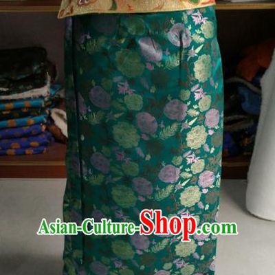 Chinese Tibetan Nationality Costume Green Skirt, Traditional Zang Ethnic Minority Clothing for Women