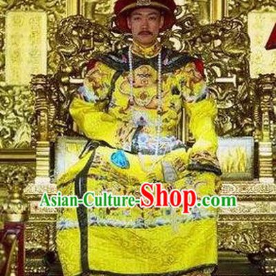 Chinese Qing Dynasty Manchu Qianlong Emperor Replica Costumes Ancient Imperial Robe Historical Costume for Men