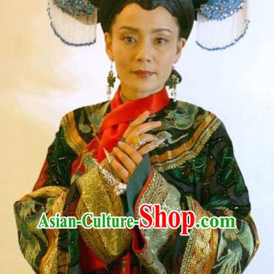 Chinese Qing Dynasty Queen Mother of Kangxi Historical Costume Ancient Manchu Empress Dowager Clothing for Women