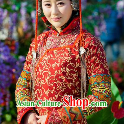 Chinese Qing Dynasty Mongolian Princess Historical Costume Ancient Manchu Empress of Shunzhi Clothing for Women